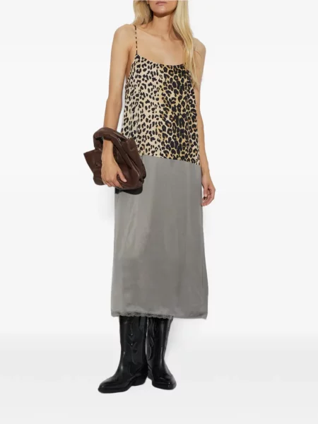 Rochie Munthe cu imagine cu model leopard din dantelă gri