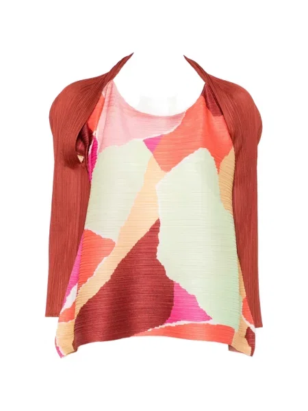 Top Pleats Please Issey Miyake cu imagine cu imprimeu abstract maro