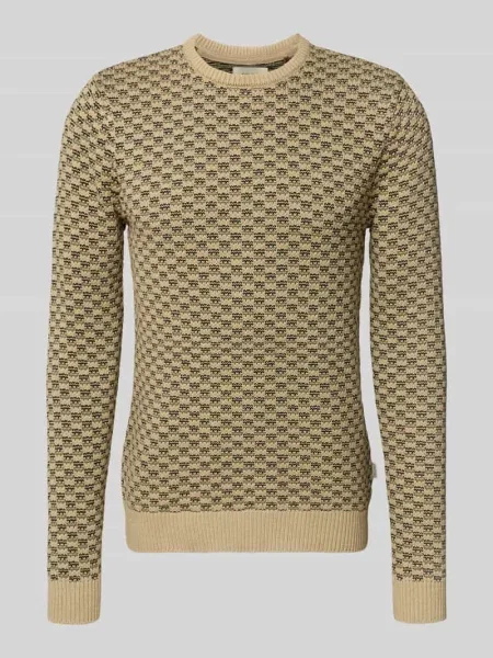 Sweter z dzianiny z prążkowanymi wykończeniami model ‘BALEN’ Blend beżowy