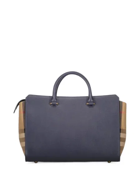 Кожена карирана шопинг чанта Burberry синьо