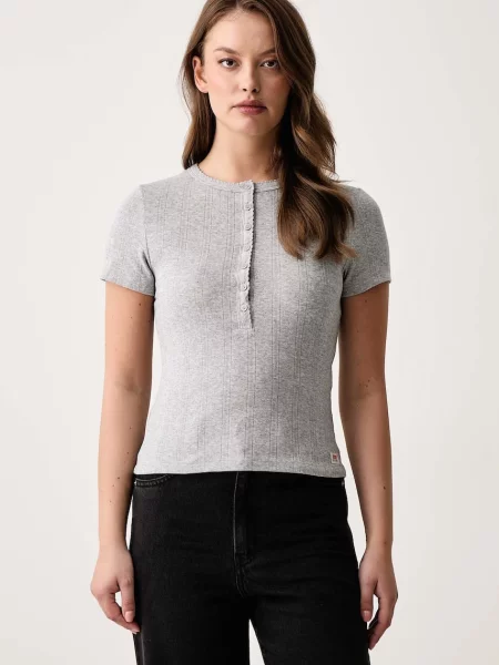 Levi's tričko dámske s elastanom DRY GOODS POINTELLE SS HENLEY sivá