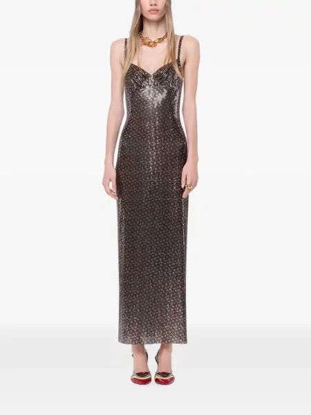 Lung rochie Rabanne cu imagine plasă negru