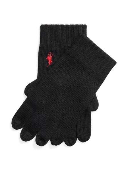 Rękawiczki z palcami z wełny z wyhaftowanym logo Polo Ralph Lauren czarne