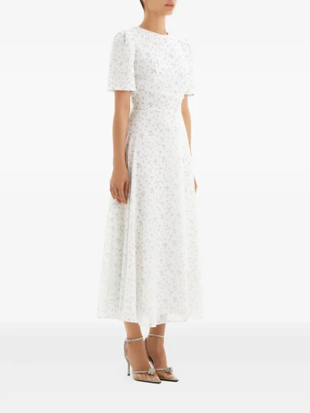 Rochie midi Post Meridiem cu model floral până la genunchi de costum alb