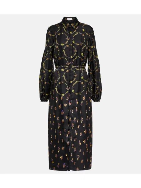 Jedwabna sukienka maxi Gabriela Hearst z nadrukiem garniturowa czarna