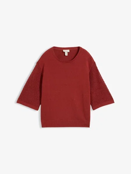 Sweter z mieszanki bawełny i lnu czerwony