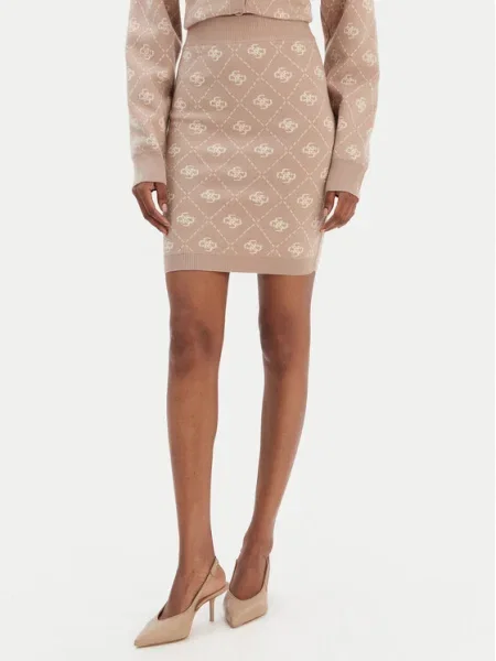 GUESS Fustă SARAH maro cappuccino / alb bej