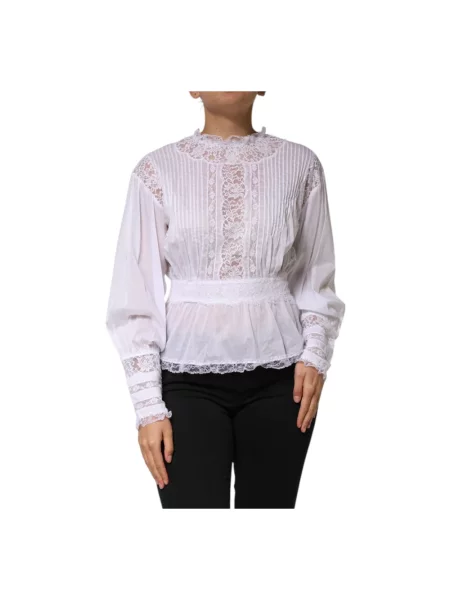 Bluzka Dolce And Gabbana w kwiatki koronkowa biała