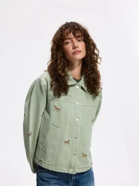 Reserved Jachetă de cu broderie verde