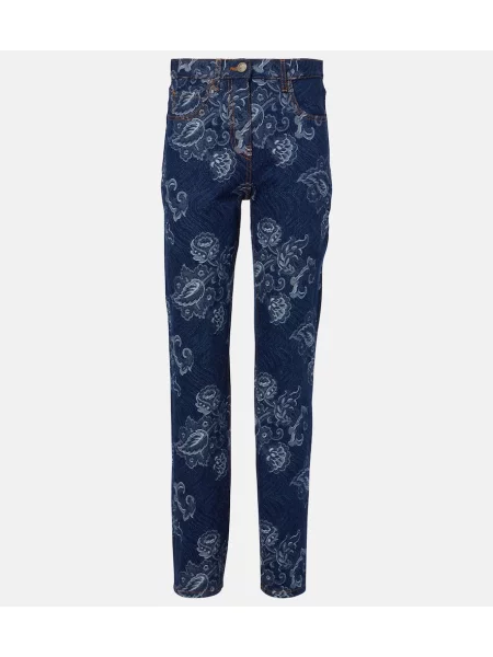 Blugi Etro cu model floral din jacard albastru