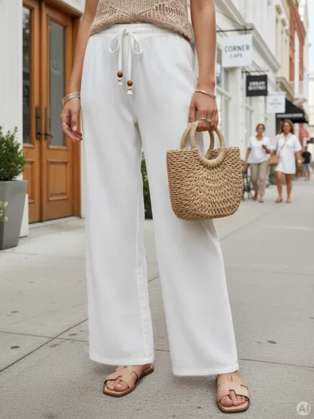 Spodnie casualowe wide leg LOVETRIP Dstreet białe