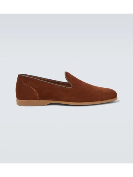 Pantofi loafer Dunhill din piele de căprioară maro