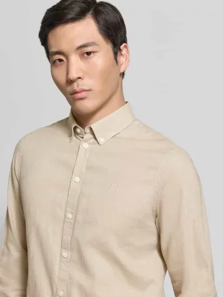 Koszula o kroju slim fit casualowa z mieszanka lnu i bawełny model Anton' Casual Friday beżowa