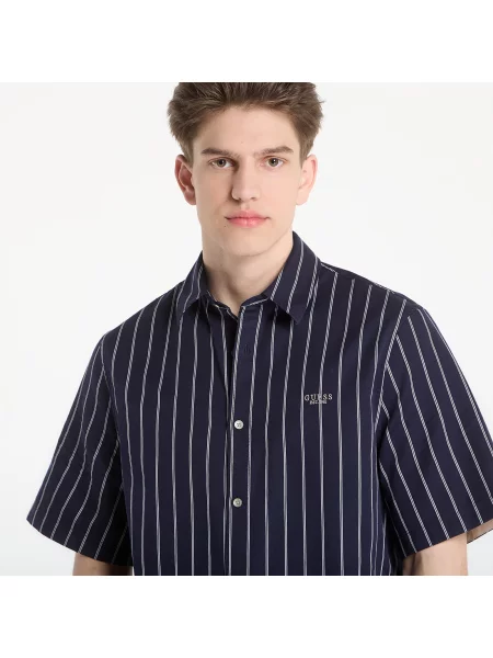 Риза Guess Jeans Ss Yarn Dyed Crinkle Shirt Smart Blue/ White S бяло