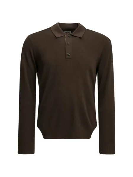 Lung tricou polo Burberry de lână maro