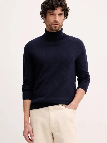 United Colors of Benetton sweter kaszmirowy lekki z golferm granatowy