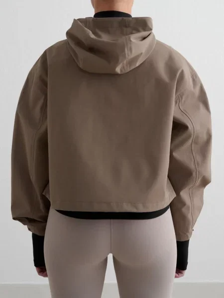 Anorak skrócony 3L wodoodporny mm regulowany kaptur nugatowy brąz brązowa