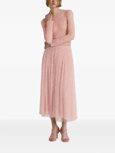 Fustă midi Alberta Ferretti cu broderie roz