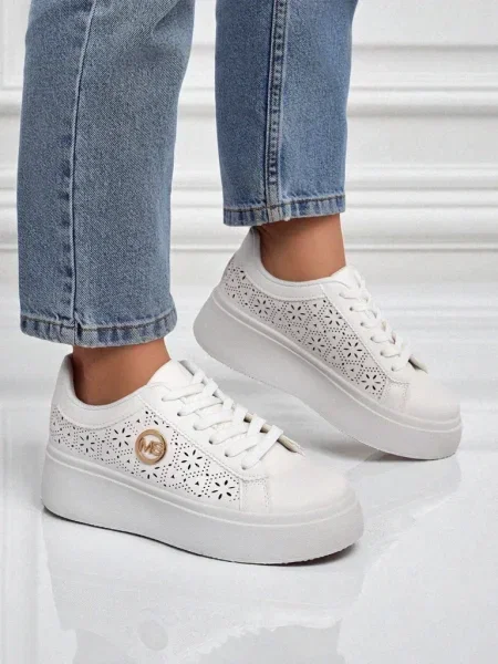 Sneakerși Resti cu platformă ajurate alb