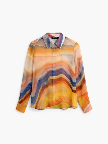 Desigual Blúzka modrá broskyňová / tmavooranžová oranžová