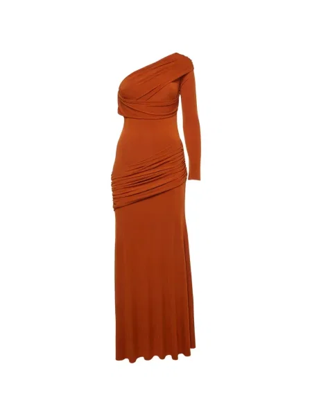 Rochie maxi Chats By C.dam din jerseu asimetrică portocaliu