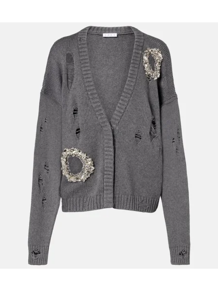 Cardigan Area din cașmir zdrențuiți gri