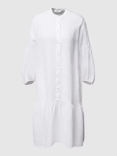 Sukienka koszulowa o długości do kolan z czystego lnu model ‘Mila’ 0039 Italy biała