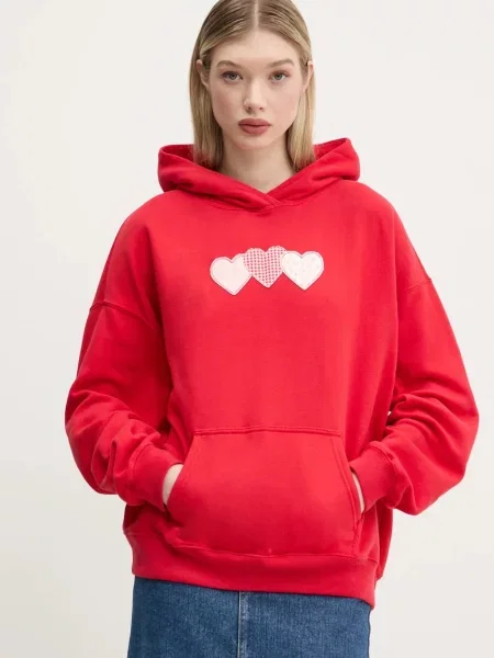 Суичър с качулка Hollister Co. с качулка с апликация червено