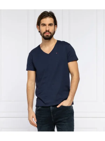 Tricou Tommy Jeans din jerseu scurt albastru