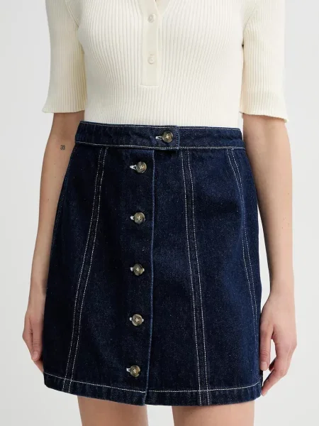 A.P.C. fustă jeans jupe pipa bleumarin mini evazati