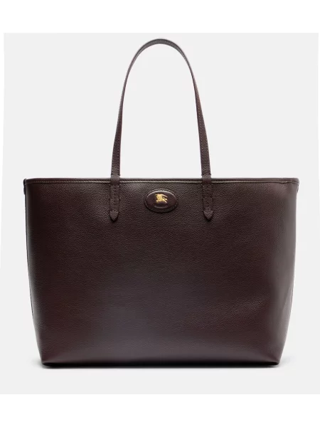 Usnjena usnjena torbica Burberry s karirastim vzorcem rjava