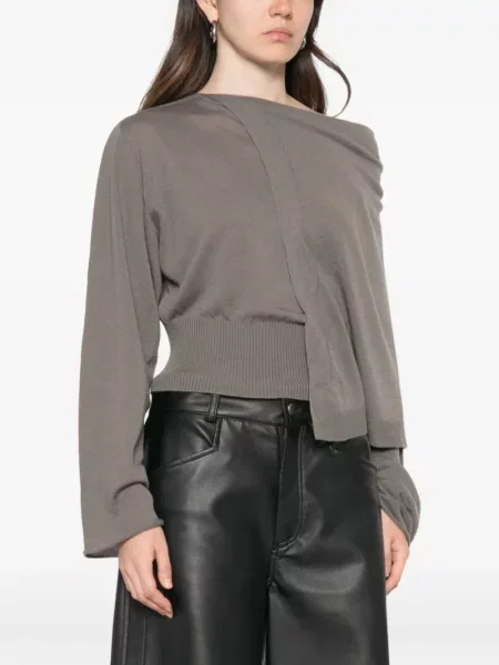 Pulover Rick Owens asimetric drapat gri