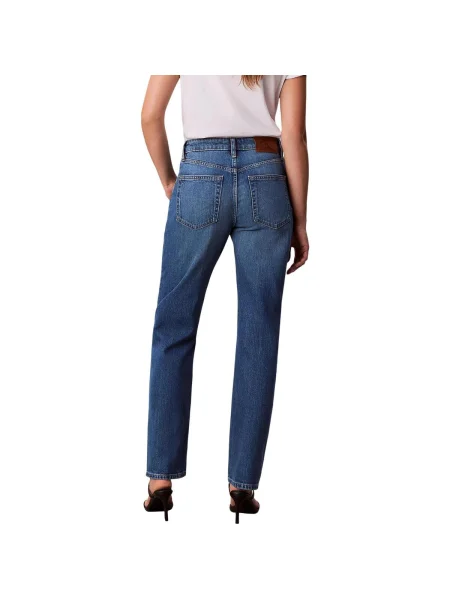 Blugi drepți Calvin Klein Jeans cu talie înaltă albastru