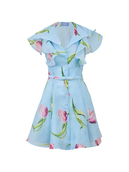 Rochie mini Leo Lin cu model floral cu imagine albastru