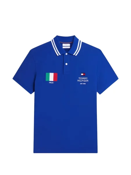 Tricou polo Tommy Hilfiger cu autograf albastru