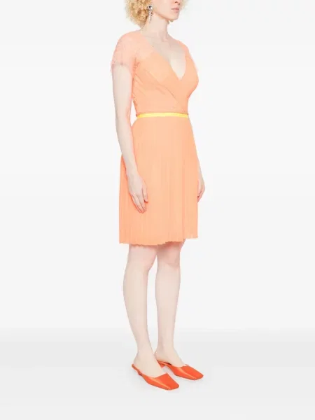 Rochie mini Gemy Maalouf plisată din dantelă de costum portocaliu