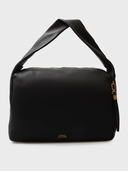 Кожаная сумка хобо Tommy Hilfiger черная