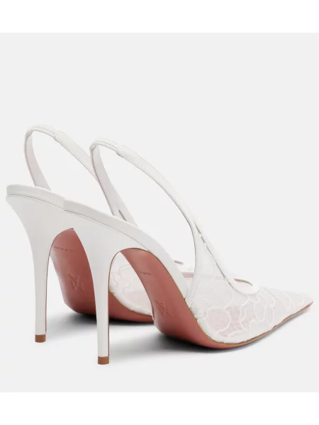 Pantofi cu toc Amina Muaddi din dantelă slingback alb
