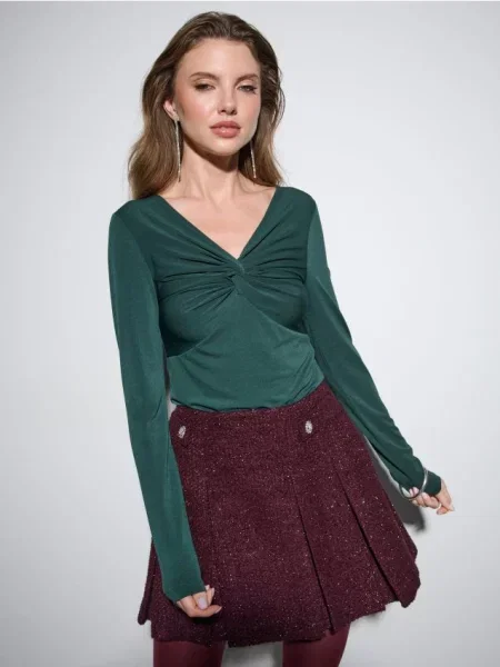 Блузка з декоративною зборкою темно-зелений зелена