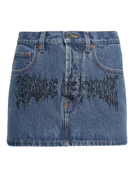 Fustă din denim Vetements cu broderie albastru