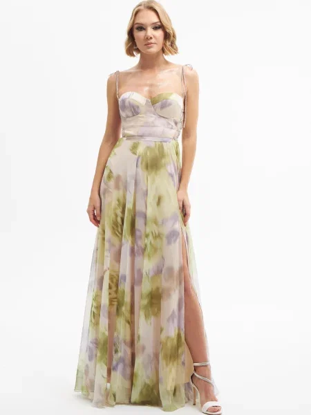 Lung rochie de seară Carmen cu imagine verde