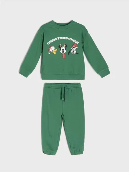 Sinsay Souprava: mikina a kalhoty s vánočním motivem Mickey Mouse zelená