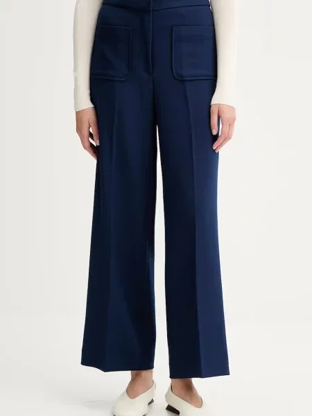 Sessun pantaloni drept high waist albastru