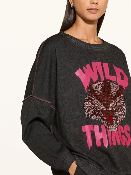 Miss Goodlife Oversized Mikina S Ozdobnými Kamínky tmavě šedá / neonově růžová černá