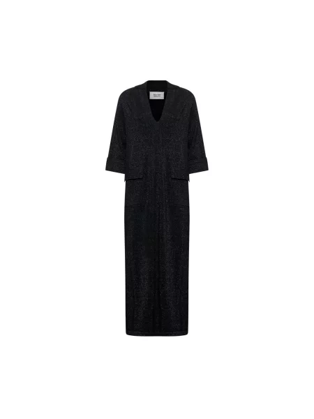 Długa sukienka maxi Silvian Heach wełniana z dekoltem w serek czarna
