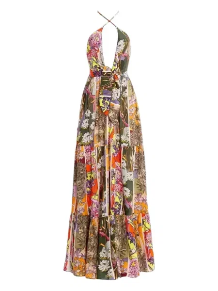 Rochie maxi Agua Bendita cu model floral de costum portocaliu