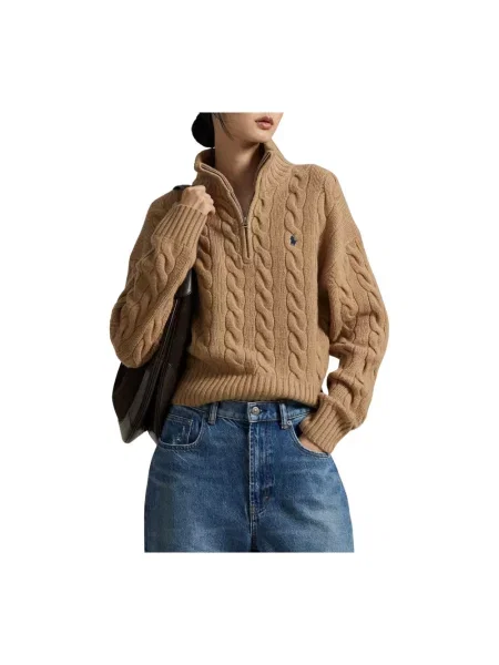 Polo Ralph Lauren sweter z dzianiny z zawartością kaszmiru Kobiety Wełna brązowy jednolity S beżowy