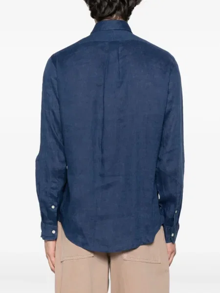 Cămașă Polo Ralph Lauren cu model herringbone lungă de in albastru