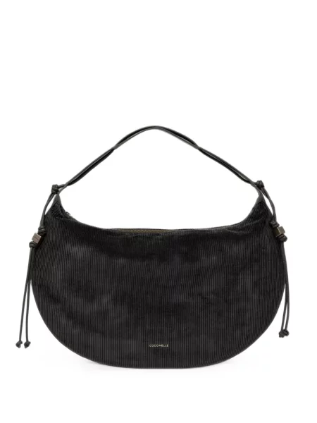 Geantă shopper Coccinelle de catifea cord cu cordon negru