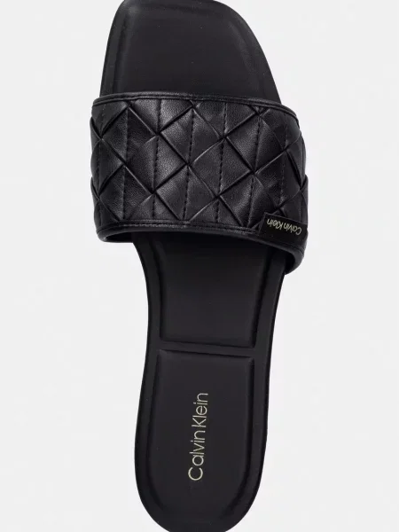 Calvin Klein női papucs SQUARE FLAT SNDL WOVEN LTH fekete